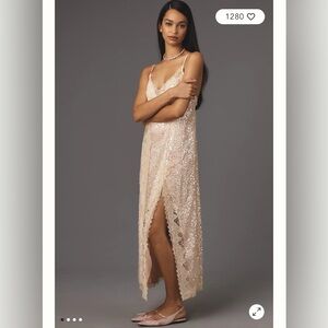 Anthropologie Sequin Pink Slip Dress size medium